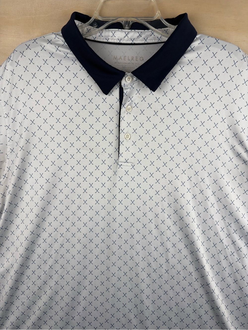 Maelreg Polo Shirt Mens XXL Performance Golf Club All Over Print White Navy